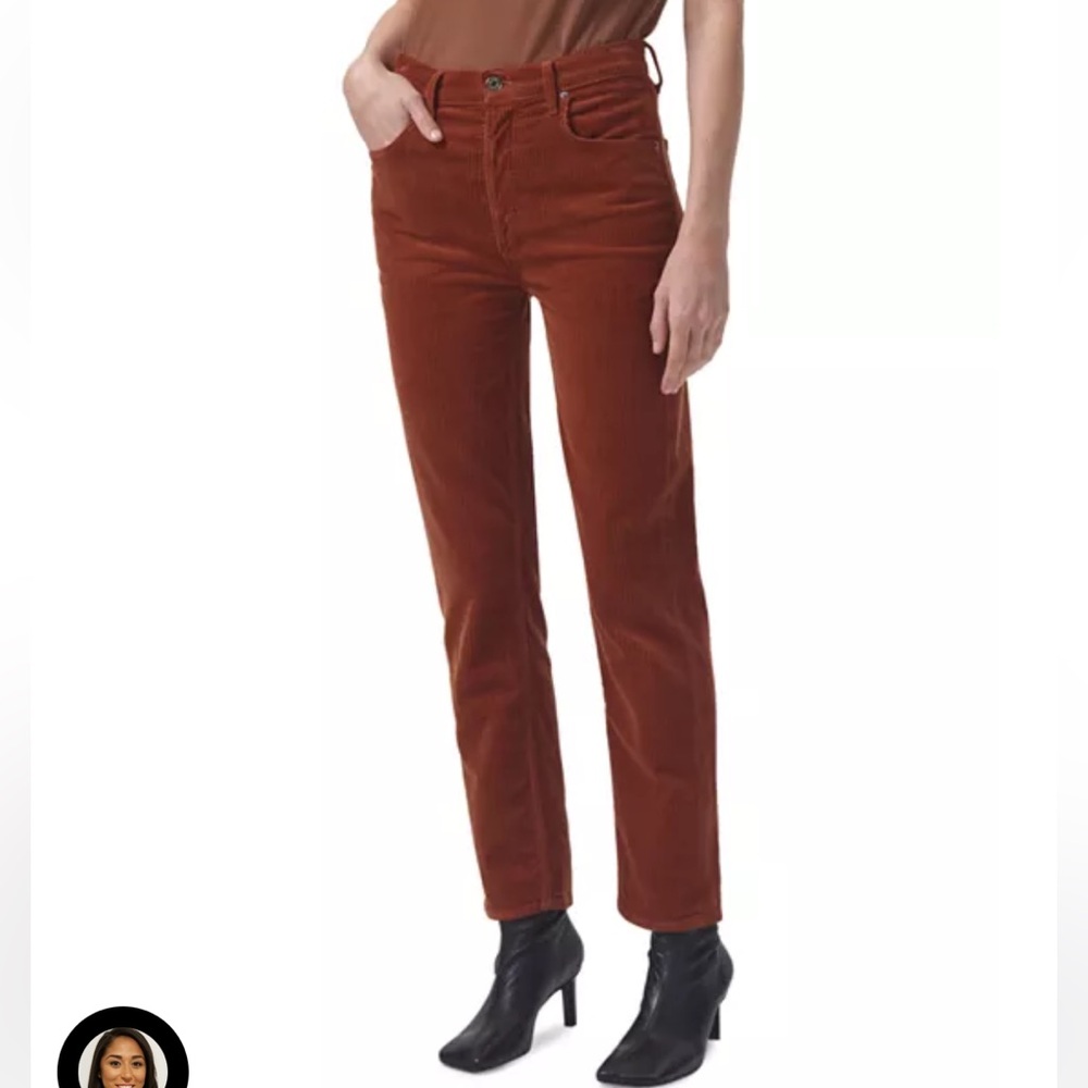 NWT AGOLDE Riley High Rise Corduroy Ankle Straight Jeans in Saddle - Size 26